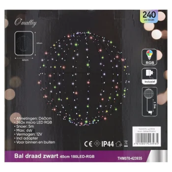 Best O'malley Bal Draad Zwart 40cm 240LED-rgb