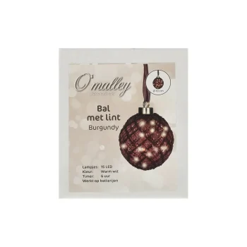 Discount O'malley Bal Met Lint Burgundy 10 Cm 15 LED-warm Wit