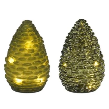 Discount Dennenappel Glas Groen 10LED 10 Cm