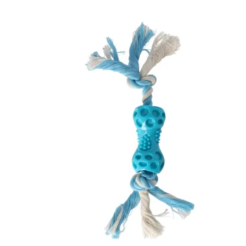 Online Friendly Pet Hondenspeelgoed TPR Lindo Dumbbell + Touw Blauw 34cm