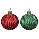 Hot Mica Decorations Kaars Kerstbal Rood Groen 7cm 2st