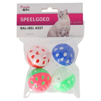 Best Friendly Pet Kattenspeeltje Bal + Bel 4st Assorti