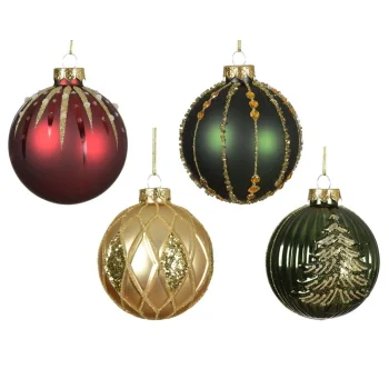 Online Decoris Kerstbal Glas 8 Cm Groen Rood Goud