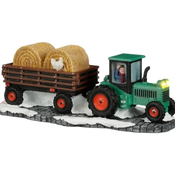 Clearance Luville Kerstdorp Tractor Met Strokar 20x8x6cm