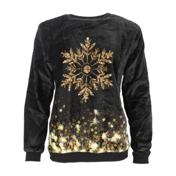 New Kersttrui Soft Sneeuwvlok Zwart Goud S