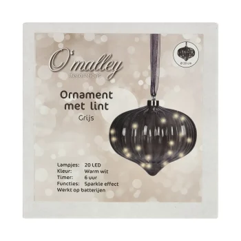 Fashion O'malley Ornament Met Lint Grijs 21 Cm 20 LED-warmwit