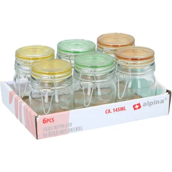 Fashion Alpina Pot Glas + Deksel Gekleurd 6st