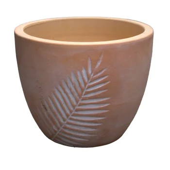 New Mega Collections Pot Portly Leaf Egg White Wash 25 Cm