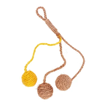 Fashion Friendly Pet Speelgoed Kat Ballen Met Touw 25 Cm Bruin/geel