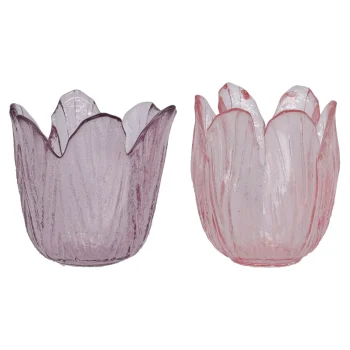 Fashion Natural Collections Theelichthouder Van Glas Met Bloemmotief, 7 Cm Diver...