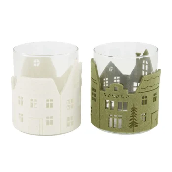 Discount Natural Collections Theelichthouder Vilt Dorp 8x10cm