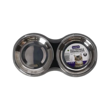 Outlet Friendly Pet Voerbak Kat Duo Ribbel Zwart 2x160